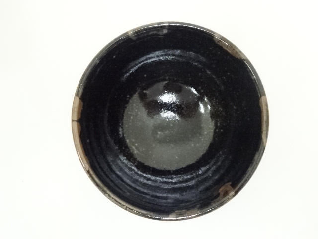 益子焼 白石篤造 錆飛黒釉茶碗（共箱）：リサイクル